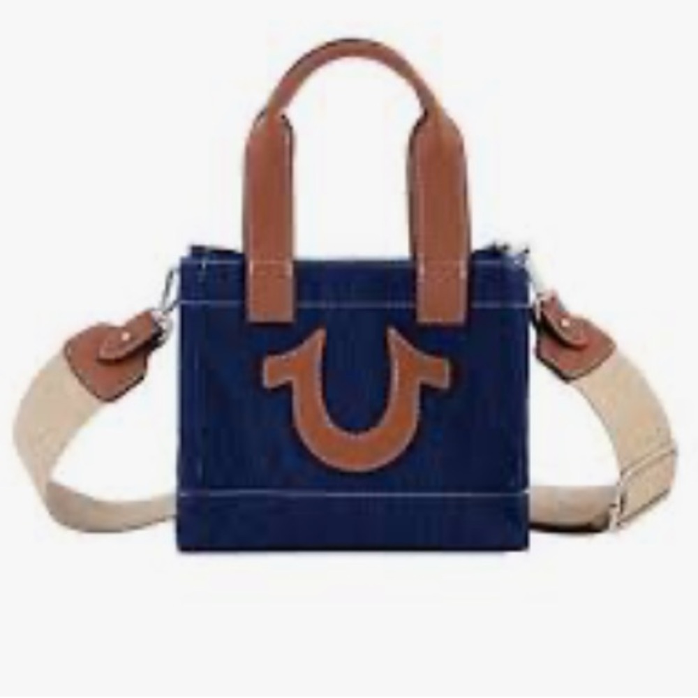 NWOT True Religion TR Mini Denim Tote Bag Purse Crossbody Dark Denim